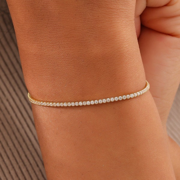 Dainty Tennis Bracelet, Cubic Zirconia Bracelet, Diamond Tennis Bracelet, Minimalist Bracelet, Maid of Honor Gift, XW127