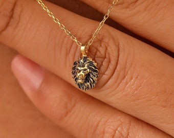 14K Gold Minimalistischer Löwe Anhänger, Löwe Halskette, Einfache kleine Löwe Halskette, Halskette für Frauen, Geschenk für sie, Geburtstagsgeschenk, XW152
