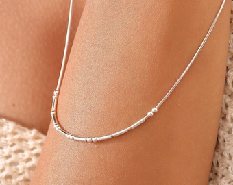 Sterling Silver Morse Code Necklace, Personalized Couples Jewelry