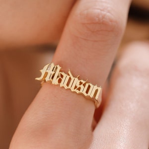 14K Gold Old English Name Ring , Custom Gothic Name Ring, Personalized Ring, Birthday Gifts, Gift for Mom, Bestfriends Gift, XW109