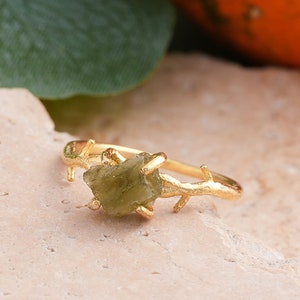 925K Sterling Silver Moldavite Ring, Authentic Moldavite, Czech Genuine Moldavite, Moldavite Crystal, Silver and Rose Gold, MLD-R
