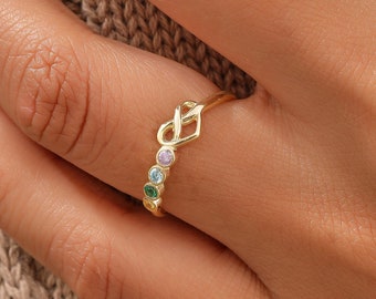 Birthstone Ring, October Birthstone, Gold Heart Ring, Grandma Family Ring, Dainty Wedding Ring, Bridesmaid Gift, Gift for Mom, XW53
