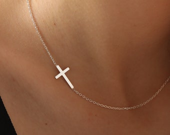 Cross Necklace Women, Sterling Silver Cross Necklace, Sideways Cross Necklace, Handmade Jewelry, Birthday Gift, Gift for Her, XW44