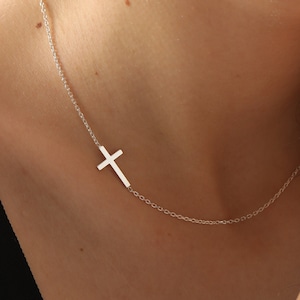 Cross Necklace Women, Sterling Silver Cross Necklace, Sideways Cross Necklace, Handmade Jewelry, Birthday Gift, Gift for Her, XW44