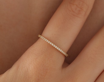 Anillo de banda de eternidad COMPLETA de oro de 14K, anillo de nudillos, anillo de bodas, anillo de promesa de pavé, regalo de dama de honor, regalo para ella, plata y oro rosa, HXW02