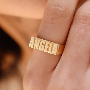 Custom Name Ring, Personalized Ring, Dainty Gold Ring, Name Jewelry, Nameplate Ring, Gifts for Her, Birthday Gifts, XW82