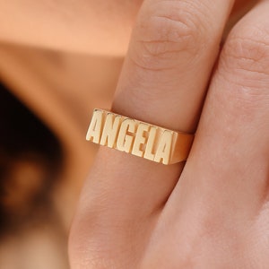 Custom Name Ring, Personalized Ring, Dainty Gold Ring, Name Jewelry, Nameplate Ring, Gifts for Her, Birthday Gifts, XW82 image 1