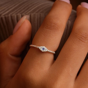 Silver Minimalist Evil Eye Ring, Protection Jewelry, Stacking Ring, Dainty Silver Ring, Gift for Mom, Ring for Women, XW213