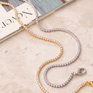 14K Gold Vermeil Moissanite Bracelet, Bracelet for Women, Tennis Bracelet, Dainty Layering Bracelet, Sparkly Bracelet, Gift for Her, XW127