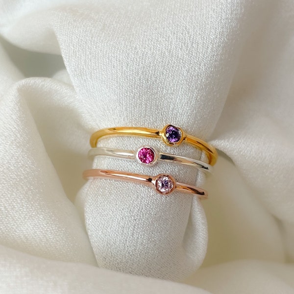 Birthstone Ring, Stackable Ring, June Birthstone Ring, Personalized Jewelry, Birthday Gifts, Gift For her, Silver, Rose Gold and Gold, XW28