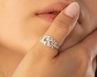 Sterling Silver Monogram Ring, Custom Letter Ring, Gift For Her, XW21