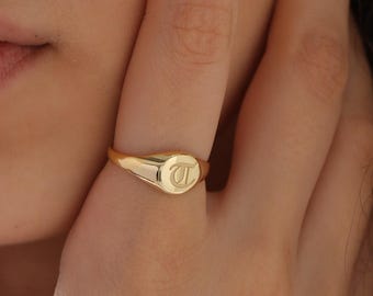 Personalized Initial Signet Ring, Old English, Sterling Silver