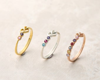 Birthstone Ring for Women, Mothers Ring, Family Birthstone, Multi-Stone Ring, Pinky Ring, Personalized Gifts, Silver and Gold, XW53