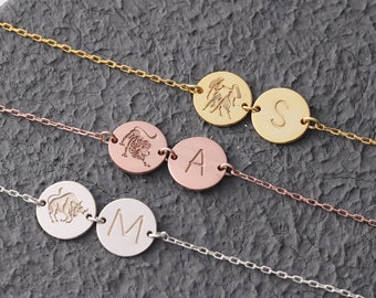 Personalized Zodiac Bracelet with Initial Charm, Gold Initial Bracelet, Minimalist Jewelry, Libra Sagittarius Scorpio Taurus Astrology Gift