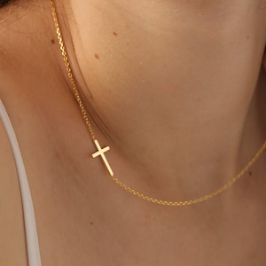 Gold Cross Necklace, Tiny Cross Necklace, Sideways Cross Charm, Religious Gift, Minimalist Necklace, Birthday Gift, Gift For Her, XW44