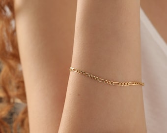 14K Gold Figaro Chain Bracelet, Dainty Silver Chain Bracelet, Figaro Chain, Bridesmaid Gift, Gift For Her, Birthday Gift, XW51-B