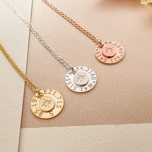Compass Necklace, Gold Coordinates Necklace, Personalized Graduation Gift, Gift For Her, Silver and Rose Gold, XW46