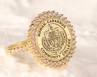 Custom Graduation Signet Ring, Senior Ring, School Class Ring, Pave Class Ring, College Class Ring, Personalized Jewelry, Christmas Gift