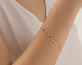 14K Gold Curb Chain Bracelet, Dainty Gold Chain Bracelet, Silver Curb Chain, Bridesmaid Gift, Gift For Her, Birthday Gift, XW40-B