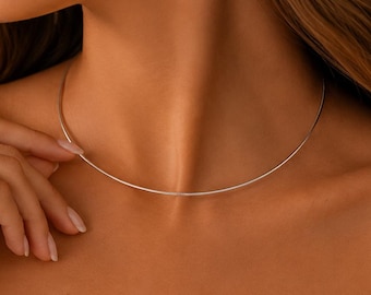 Silver Collar Necklace, Dainty Choker Necklace, Layering Everyday Jewelry, Birthday Gift, XW654
