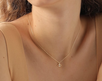 Gold Filled Evil Eye Minimalist Necklace, Gift For Her, HXW05