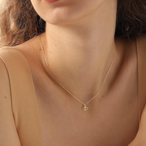 Collier minimaliste « mauvais œil » en gold filled, cadeau pour elle, HXW05