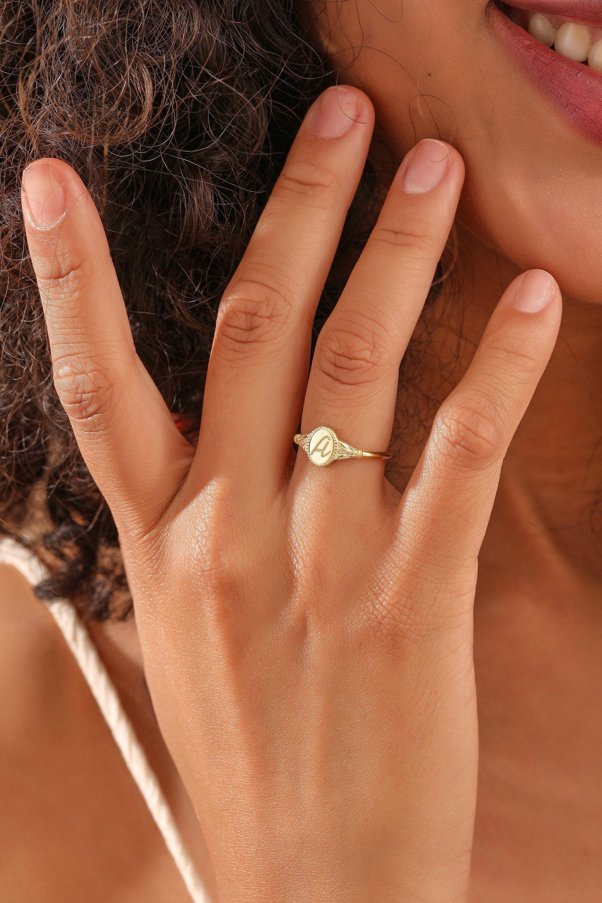 14K Gold Filled Pinky Signet Ring, Initial Ring, Personalized Jewelry, Gift for Mom, XW169