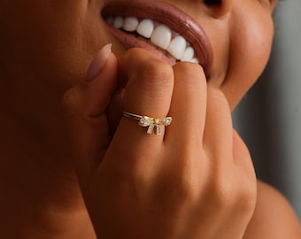 14K Gold Filled Bow Tie Ring, CZ Diamond Ribbon Statement Ring
