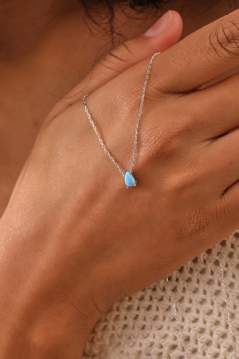 Opal Necklace, Dainty Opal Necklace, October Birthstone, Tiny Delicate Necklace, Bridesmaid Gifts, XW137 image 2