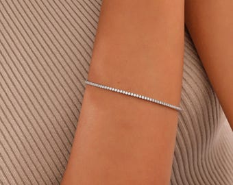 3mm Sterling Silver Tennis Bracelet, Dainty Diamond Wedding Jewelry