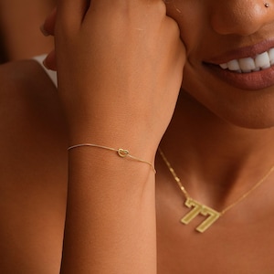 Gold Knot Bracelet, Sterling Silver Box Chain, Friendship Jewelry