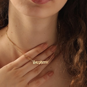 Custom Name Plate Necklace, Figaro Chain, Sterling Silver Gold Finish, Personalized Jewelry image 2