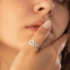 Sterling Silver Monogram Ring, Custom Initial Jewelry