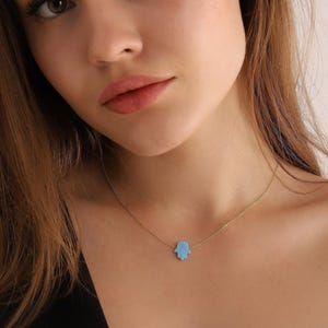 Opal Hamsa Necklace, 14k Gold Filled Sterling Silver, Fatima Hand