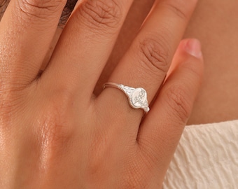 Sterling Silver Birth Flower Signet Ring, Personalized Gift