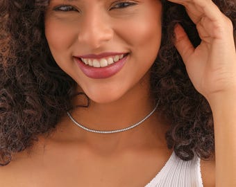 14K Gold Filled Tennis Necklace, Dainty Choker Necklace, Bridesmaid Gift, XW134