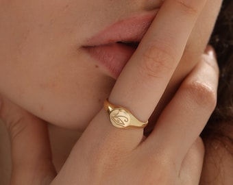 14K Gold Filled Eye of Horus Signet Ring, Sterling Silver Ra Egypt Ring, XW54