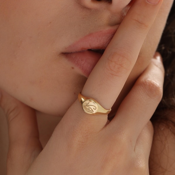 14K Gold Filled Eye of Horus Signet Ring, Sterling Silver Ra Egypt Ring, XW54