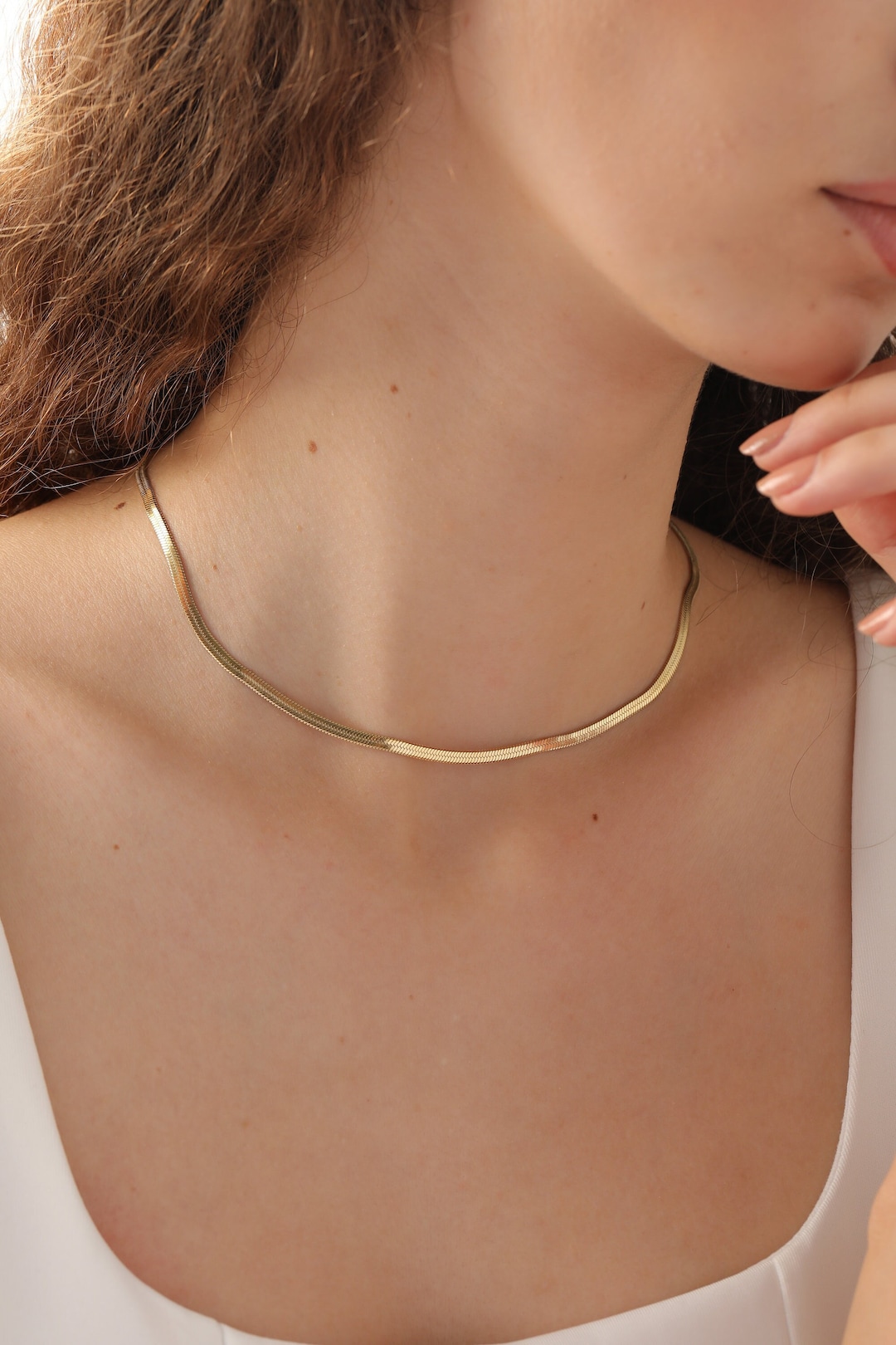 Snake Necklace Gold, Herringbone Necklace Gold, High Quality Flat Snake ...