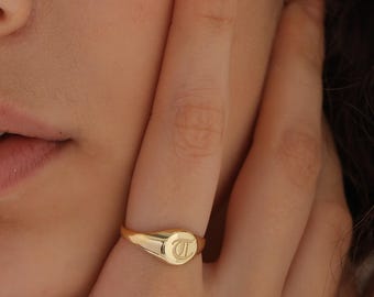 Personalized Initial Signet Ring, Old English, Sterling Silver