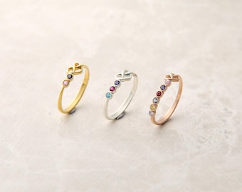 Sterling Silver Birthstone Ring, Personalized Family Ring