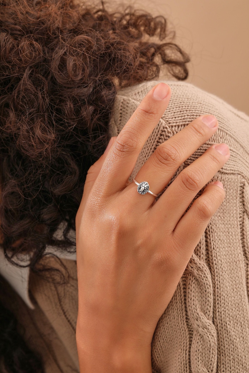 14K Gold Filled Minimalist Lion Ring, Leo Sterling Silver Ring, Gift for Women, XW182 image 6