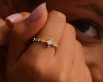 Dainty 14K Gold Vermeil Ring, Minimalist Promise Ring