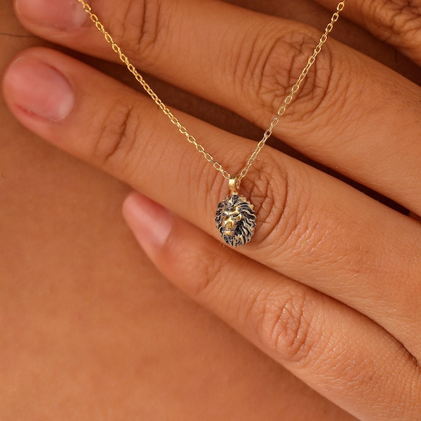 14K Gold Filled Minimalist Lion Pendant, Simple Tiny Leo Necklace, Gift for Her, XW152