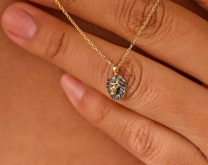 14K Gold Filled Minimalist Lion Pendant, Simple Tiny Leo Necklace, Gift for Her, XW152