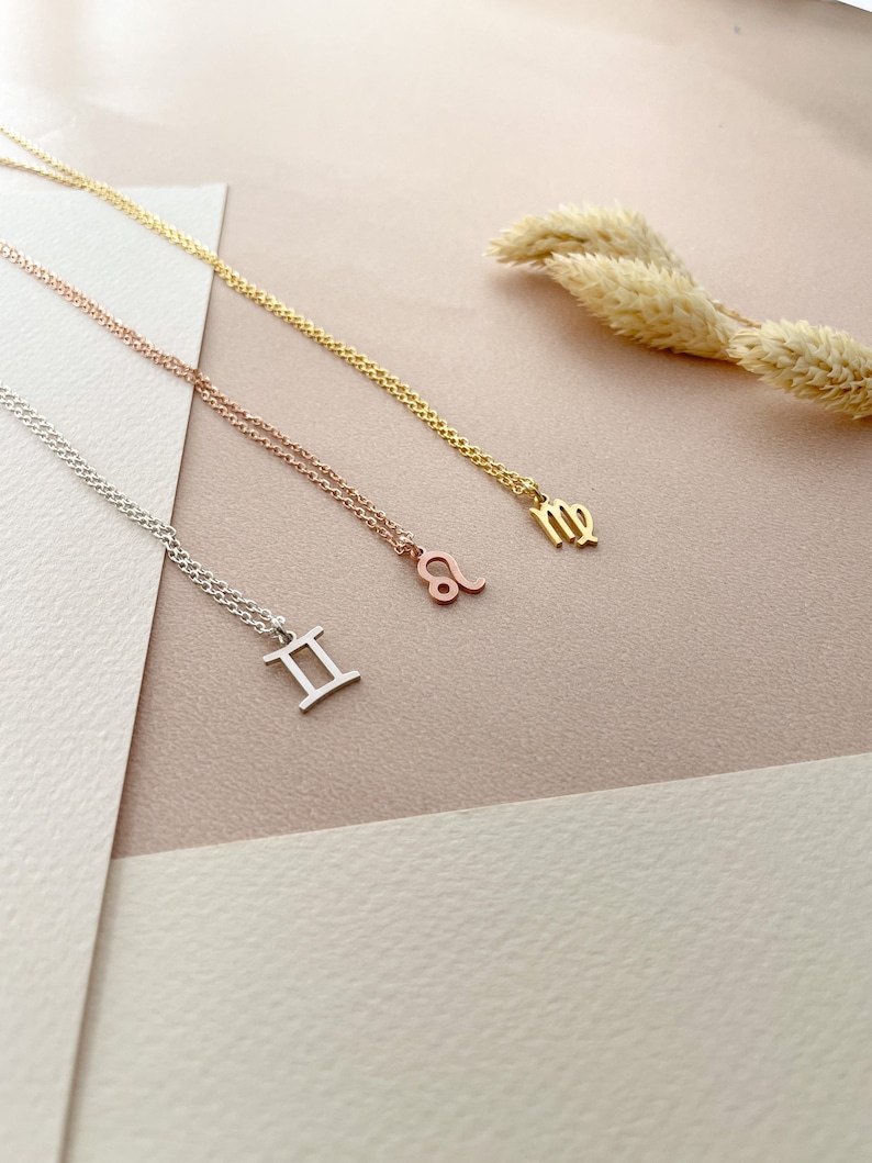 14K Gold Virgo Necklace, Zodiac Necklace Silver, Libra Necklace, Personalized Jewelry, Astrology Birthday Gift, Rose Gold, XW32 image 4