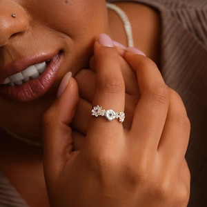 Sterling Silver Family Birth Flower Ring, Custom Mother's Gift