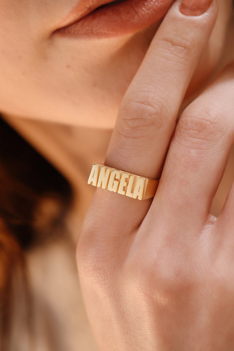 Custom Name Ring, Personalized Ring, Dainty Gold Ring, Name Jewelry, Nameplate Ring, Gifts for Her, Birthday Gifts, XW82 image 1