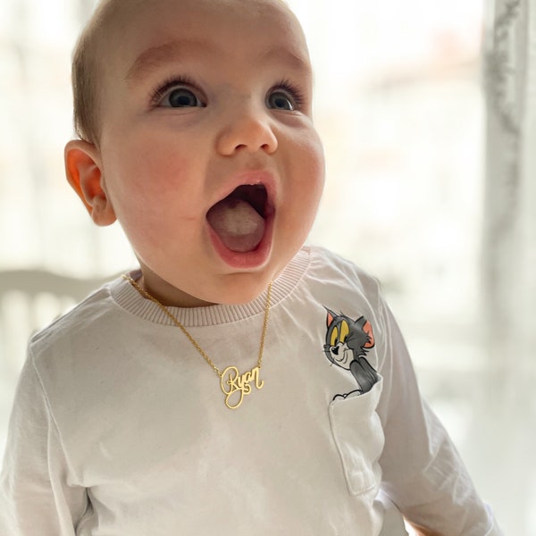 Kinder Namenskette, personalisierte Halskette, Baby Halskette, Babygeschenk, Silber, Rosegold und Gold, XW10