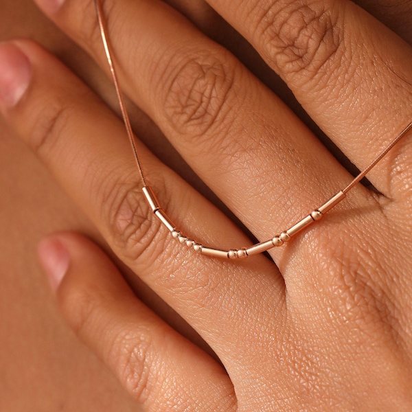 Collar personalizado con código Morse, joyería con mensaje oculto personalizado, plata de ley, oro rosa.